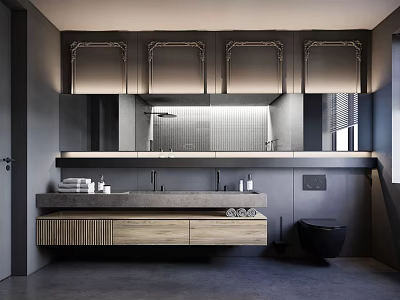 Modern Bathroom Interior Design With Double Sink Vanity Large Mirrors And Cabinets 3d model