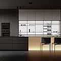 Modern Dark Kitchen Interior Design With Wood Cabinets Island Counter Ovens And Lighting
