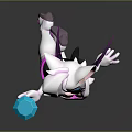 Cute Game And Movie Character With White Hair Pink Ears Purple Wings Holding Blue Diamond