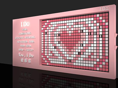 Pink LDO Display Screen With Heart Pattern Made Of Square Tiles 3d model