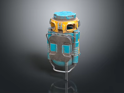 Blue Yellow 3D Mechanical Robot Character With Metal Structure Stand Support 3d model