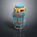 Blue Yellow 3D Mechanical Robot Character With Metal Structure Stand Support