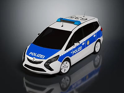 Blue And White POLIZEI Police Van With Roof Lights And Reflective Details 3d model