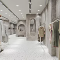 Modern Clothing Store Interior With Mannequins Hangers And Display Tables