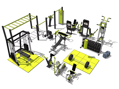 Diverse Fitness Sports Equipment Collection Including Pull Up Bars Dumbbells And Treadmills 3d model