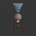 Teal Conical Top Industrial Equipment With Red Circular Component And Tripod Stand