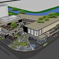 Modern Commercial Street With Multi Level Buildings Open Space Green Trees Storefronts And Pedestrians