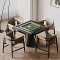 Elegant Modern Mahjong Table With Green Tabletop Dark Base And Four Beige Chairs