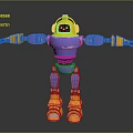 Blue And Yellow Robot Character With Mechanical Arms Legs And Helmet