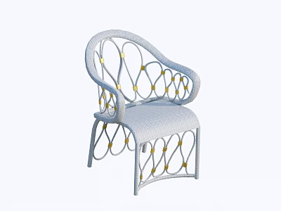 Elegant Woven Dining Chair With White Frame Gold Accents And Armrests Design 3d model