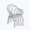 Elegant Woven Dining Chair With White Frame Gold Accents And Armrests Design