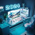 2024 Creative RUR Gaming Setup With Dual Monitors RGB Lighting Gaming Desk And Chair