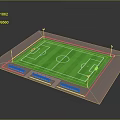 Professional Soccer Field Equipment With Green Turf White Markings Stands And Lighting Poles