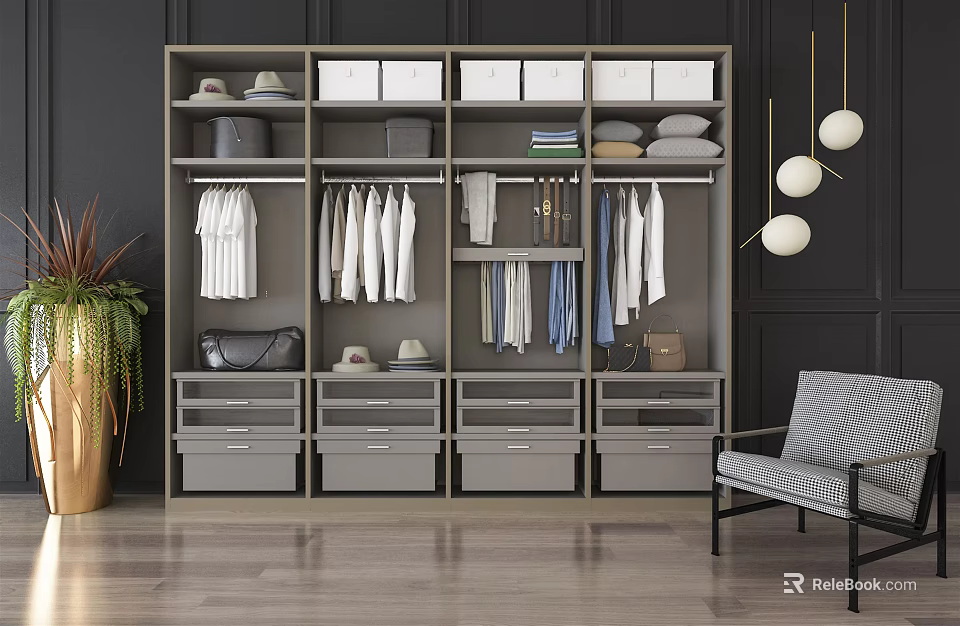 Modern Contemporary Wardrobe Closet System With Hanging Rods Drawers Shelves And Storage Solutions 3d model 
