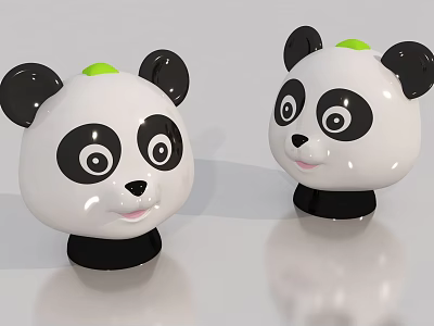 Cute Panda Head Toys With Black White Design And Green Top Smiling Face Details 3d model
