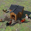 Reptile Living Near Wooden Chicken Coop With Chickens And Dog