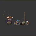 Detailed Miniature Scene With Assorted Vehicles Stalls Tools And Furniture Items