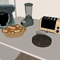 Modern Kitchen Countertop With Vintage Style Blender Toaster Bread Basket And Glasses
