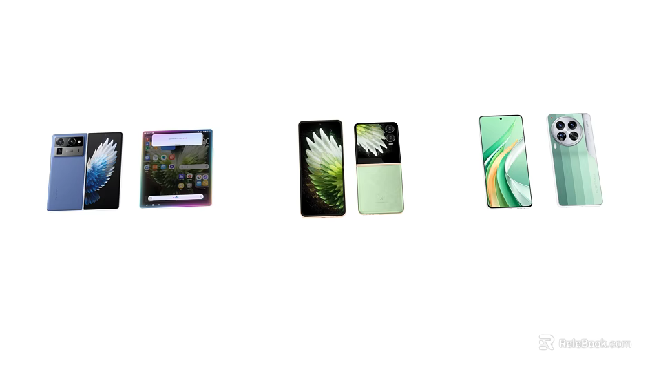 Modern Smartphones With Foldable Screens And Colorful Camera Designs 3d model 
