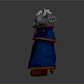 Game Movie Character Gray White Cat In Blue Cloak With Orange Trim Standing Pose