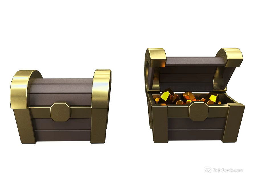 3D Rendered Treasure Chests Closed And Open With Gold Coins 3d model 