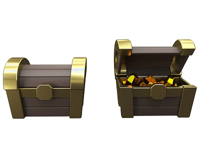 3D Rendered Treasure Chests Closed And Open With Gold Coins 3d model