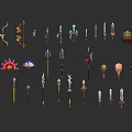 Assorted Fantasy Weapons Display With Bows Swords Spears And Shields 3d model