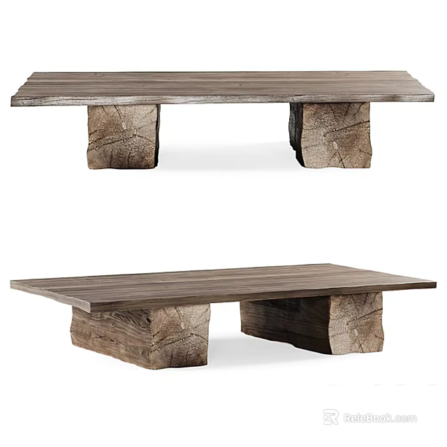 Rustic Wooden Tables With Natural Log Legs And Solid Wood Tabletop 3d model 