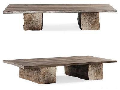 Rustic Wooden Tables With Natural Log Legs And Solid Wood Tabletop 3d model