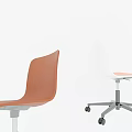 Modern Office Chairs with Orange Curved Backrest and White Design Featuring Black Wheels and Base