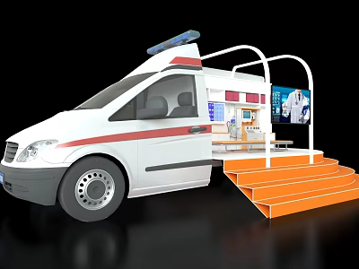 Converted Ambulance Interior With Display Shelves Steps And Medical Screen 3d model