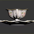 Elegant White Teacup And Saucer With Pink Rose Pattern And Gold Rim