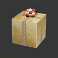 Golden Gift Box With Red Bow And Snowflake Patterns On Pink Ribbon