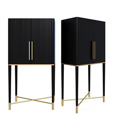 Modern Entryway Side Cabinets With Black Body Gold Handles And Golden Crossed Legs Design 3d model