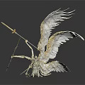 Silver Metal Winged Sculpture With Intricate Feather Details And Artistic Design