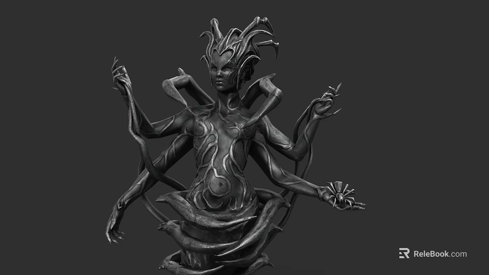 Game Movie Character With Multiple Arms Tentacle Headdress And Intricate Body Patterns 3d model 