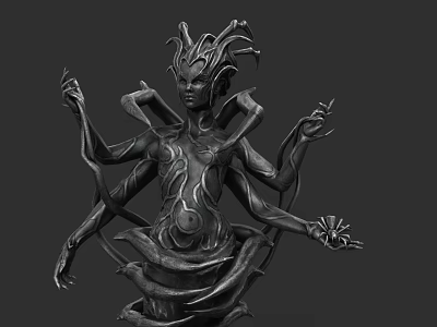 Game Movie Character With Multiple Arms Tentacle Headdress And Intricate Body Patterns 3d model