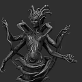 Game Movie Character With Multiple Arms Tentacle Headdress And Intricate Body Patterns