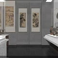 Traditional Cultural Center Interior Design With Ancient Paintings Sculptures And Display Stands