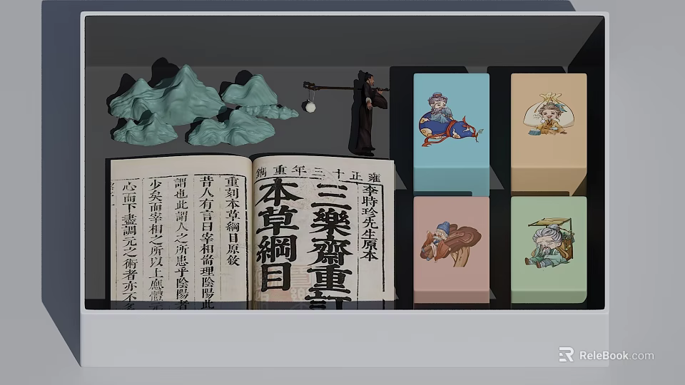Ancient Chinese Herbal Medicine Classic Book With Illustrations And Traditional Figures 3d model 