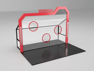 Red Framed Structure With White Mesh Three Circular Holes And Black Base 3d model