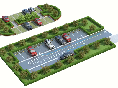 Practical Parking Lot Design With Various Cars Landscaping And Organized Driveway Layout 3d model