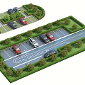 Practical Parking Lot Design With Various Cars Landscaping And Organized Driveway Layout