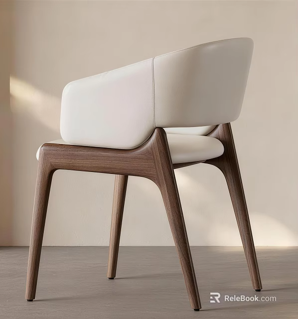 Modern Dining Chair With White Upholstered Backrest And Wooden Legs 3d model 