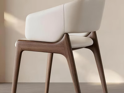 Modern Dining Chair With White Upholstered Backrest And Wooden Legs 3d model