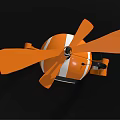 Orange Robot Character With Spherical Body Blue Glowing Eye Mechanical Legs And Propeller