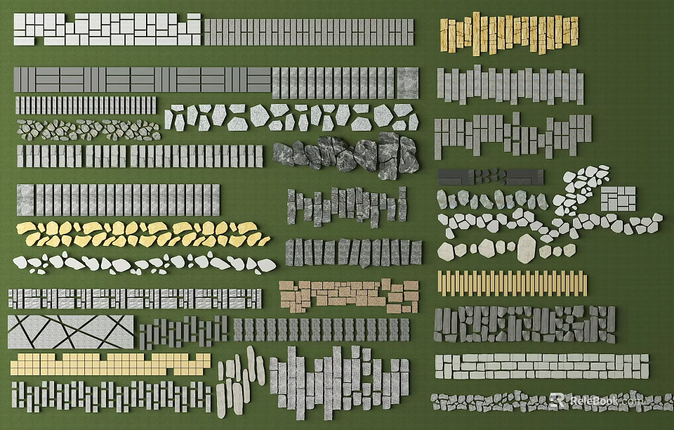 Various Stepping Stones with Different Shapes and Materials for Garden Landscape Design 3d model 