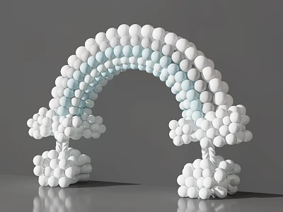 White And Light Blue Balloon Arch In Rainbow Shape With Cloud Decorations 3d model