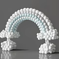 White And Light Blue Balloon Arch In Rainbow Shape With Cloud Decorations 3d model