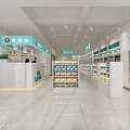 Pharmacy Store Interior With Green Decor Medicine Shelves Cashier And Bright Space